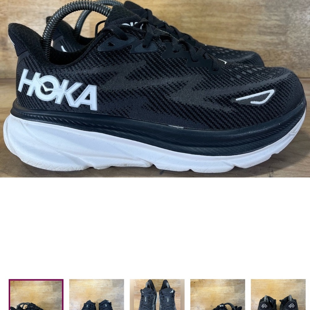 Hoka One One Clifton 9 Womens Size 8 Wide Running Shoes Sneakers Black White